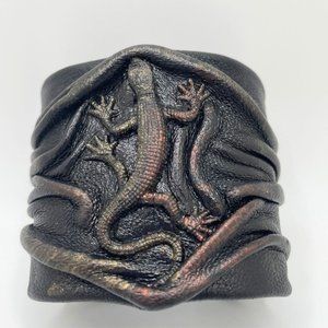 Black Copper Antiqued Leather  Lizard Bracelet Cuff